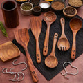 12 Pcs Wooden Utensils Set with Holder, Spoon Rest & Hooks