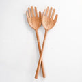 Hand Shaped Wooden Salad Servers - 12" - Spoon and Fork Set